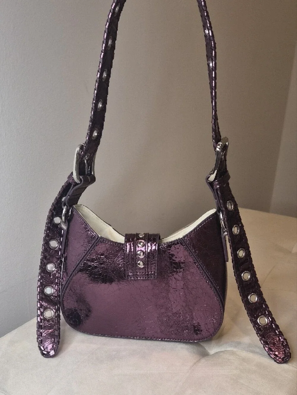Urban Outfitters Metallic Purple Studded Shoulder Bag with Silver Accents